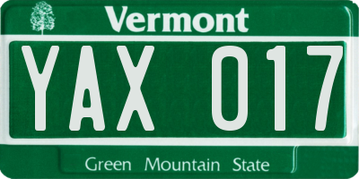VT license plate YAX017