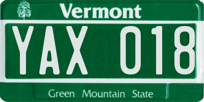VT license plate YAX018