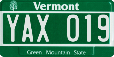 VT license plate YAX019