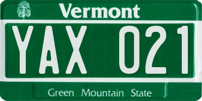 VT license plate YAX021