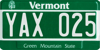 VT license plate YAX025