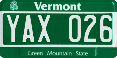 VT license plate YAX026