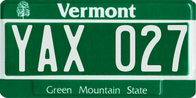 VT license plate YAX027