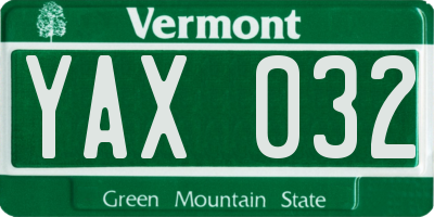 VT license plate YAX032