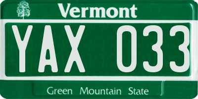 VT license plate YAX033