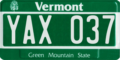 VT license plate YAX037