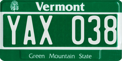 VT license plate YAX038