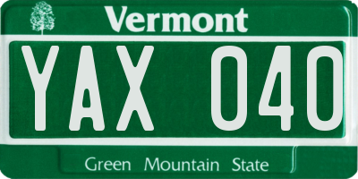 VT license plate YAX040