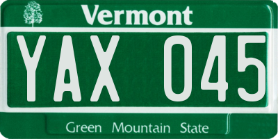 VT license plate YAX045