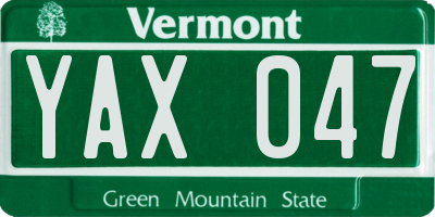 VT license plate YAX047