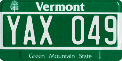VT license plate YAX049