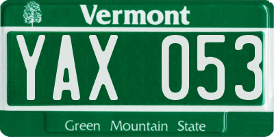 VT license plate YAX053