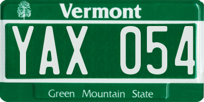 VT license plate YAX054