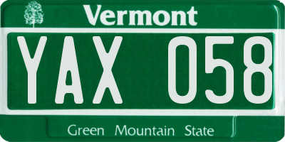 VT license plate YAX058