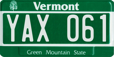 VT license plate YAX061