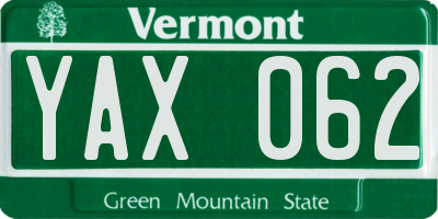 VT license plate YAX062
