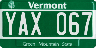 VT license plate YAX067