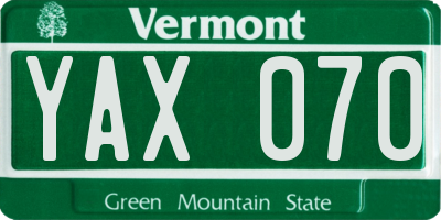 VT license plate YAX070