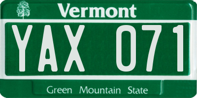 VT license plate YAX071