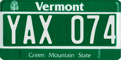 VT license plate YAX074