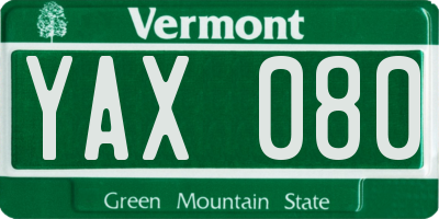 VT license plate YAX080