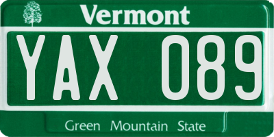 VT license plate YAX089