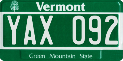 VT license plate YAX092