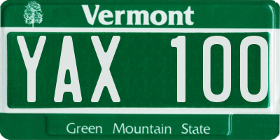 VT license plate YAX100