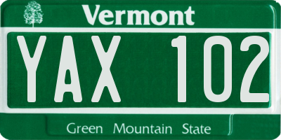 VT license plate YAX102
