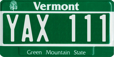 VT license plate YAX111