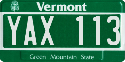 VT license plate YAX113