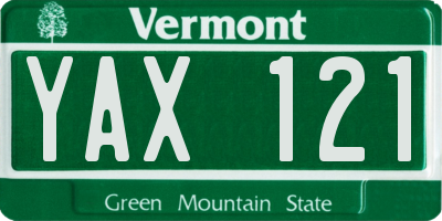 VT license plate YAX121
