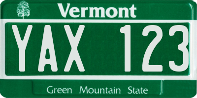 VT license plate YAX123