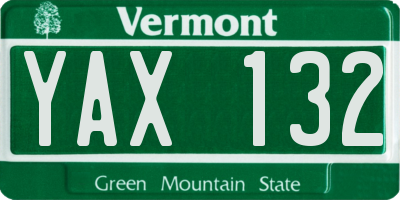 VT license plate YAX132