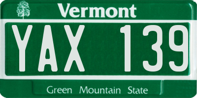 VT license plate YAX139