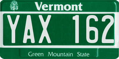 VT license plate YAX162