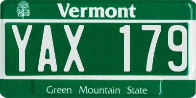 VT license plate YAX179