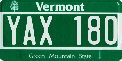 VT license plate YAX180