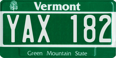 VT license plate YAX182