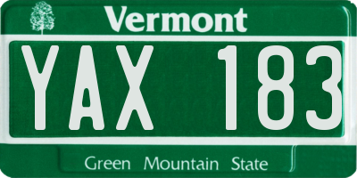 VT license plate YAX183