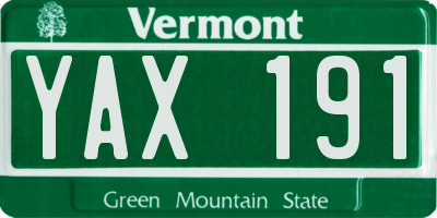 VT license plate YAX191