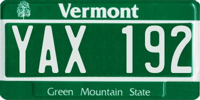 VT license plate YAX192