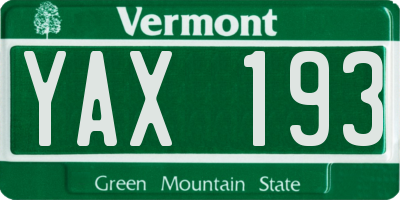 VT license plate YAX193
