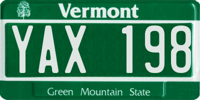 VT license plate YAX198