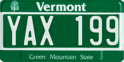 VT license plate YAX199