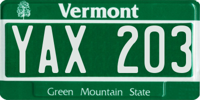 VT license plate YAX203