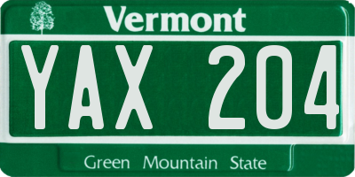 VT license plate YAX204