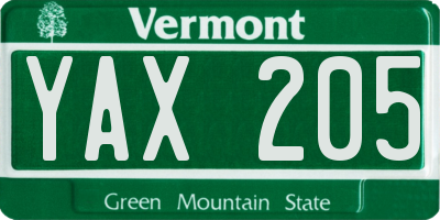VT license plate YAX205