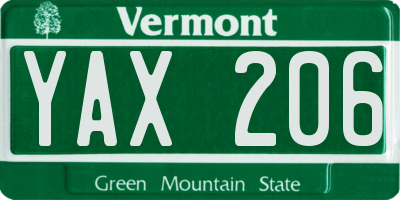 VT license plate YAX206