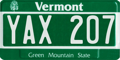 VT license plate YAX207